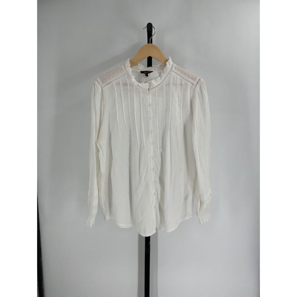 Quince Women's Organic Textured Cotton Peasant Blouse White L